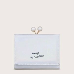 Holographic White Small Wallet with Faux Pearl